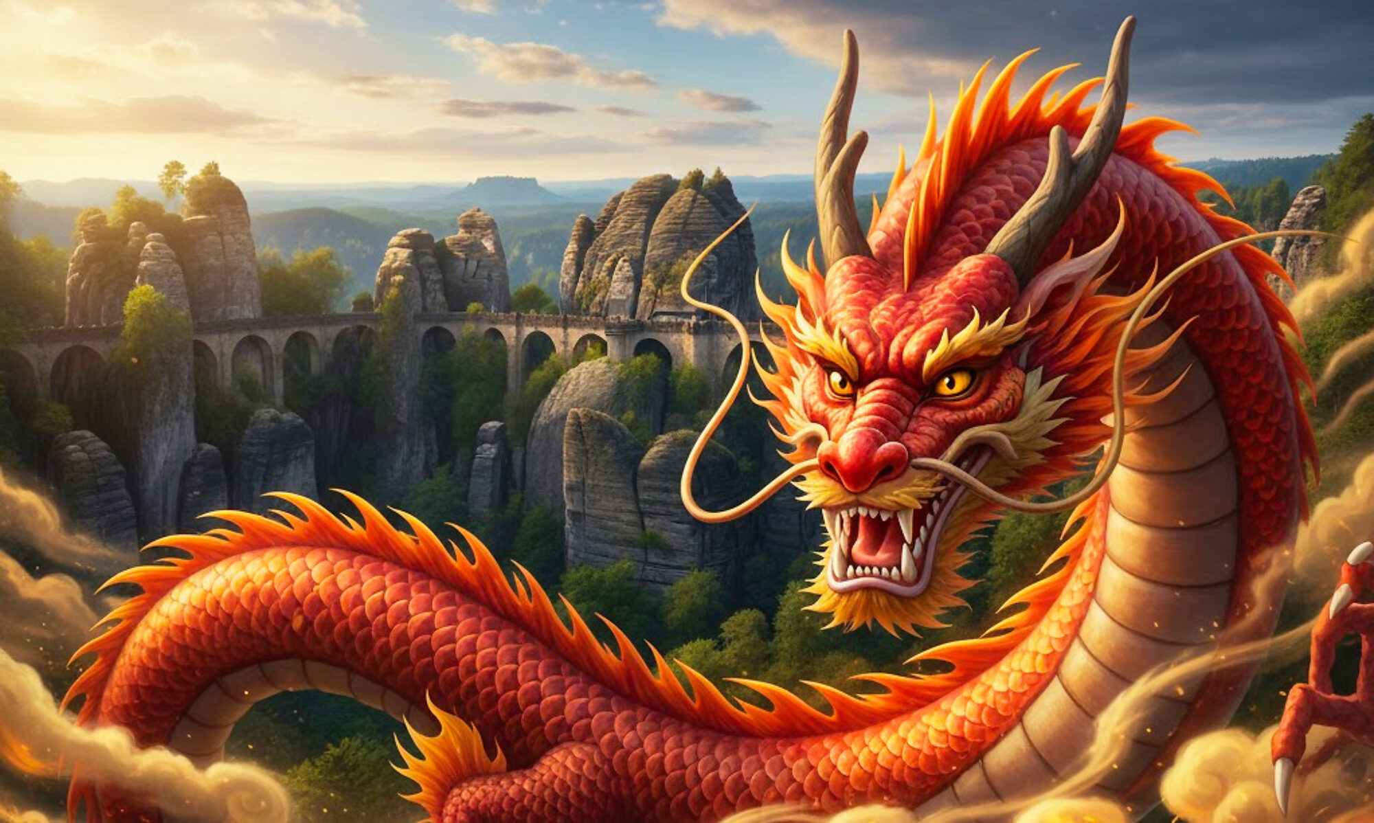 Roter Drache über der Bastei in der Sächsischen Schweiz